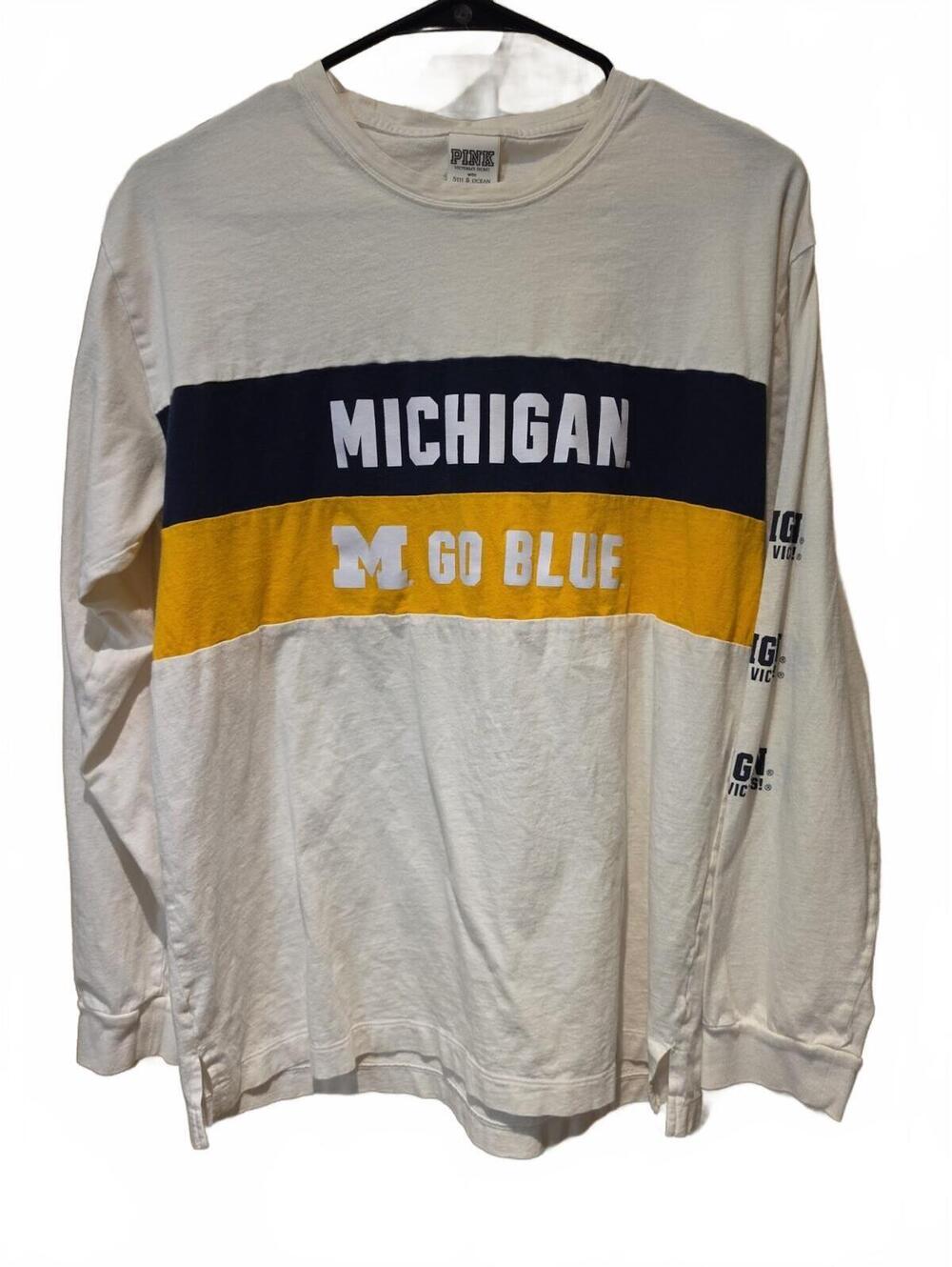 Pink Victoria's Secret 5th & Ocean Womens Long Sleeve Tee Michigan Medium